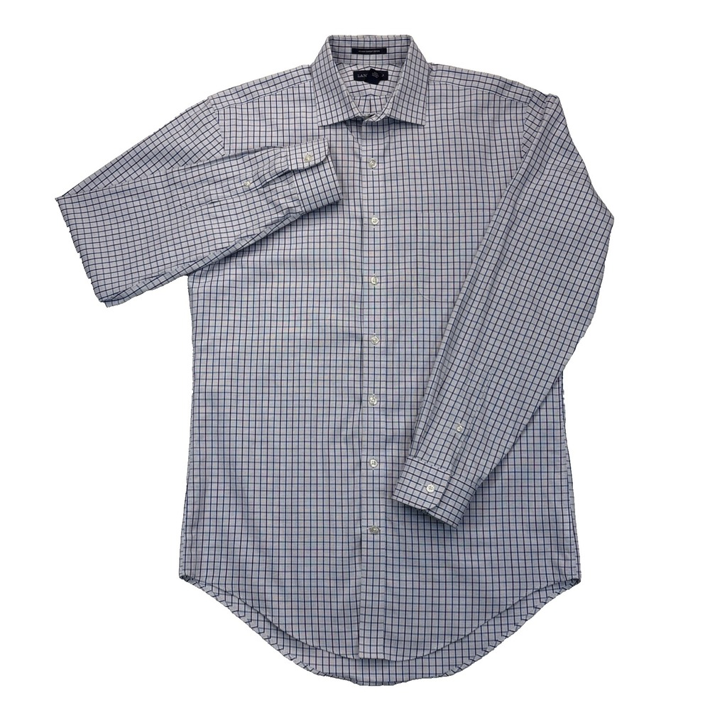 Lands' End Mens Dress Shirt 15.5-36 Tall Plaid Oxford Preppy Business Casual